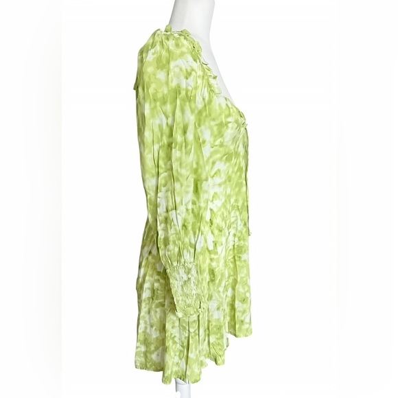 Faithfull The Brand Arianne Green Print Mini Dress Sz 4 Puff Sleeve Smocked Boho - Picture 8 of 12